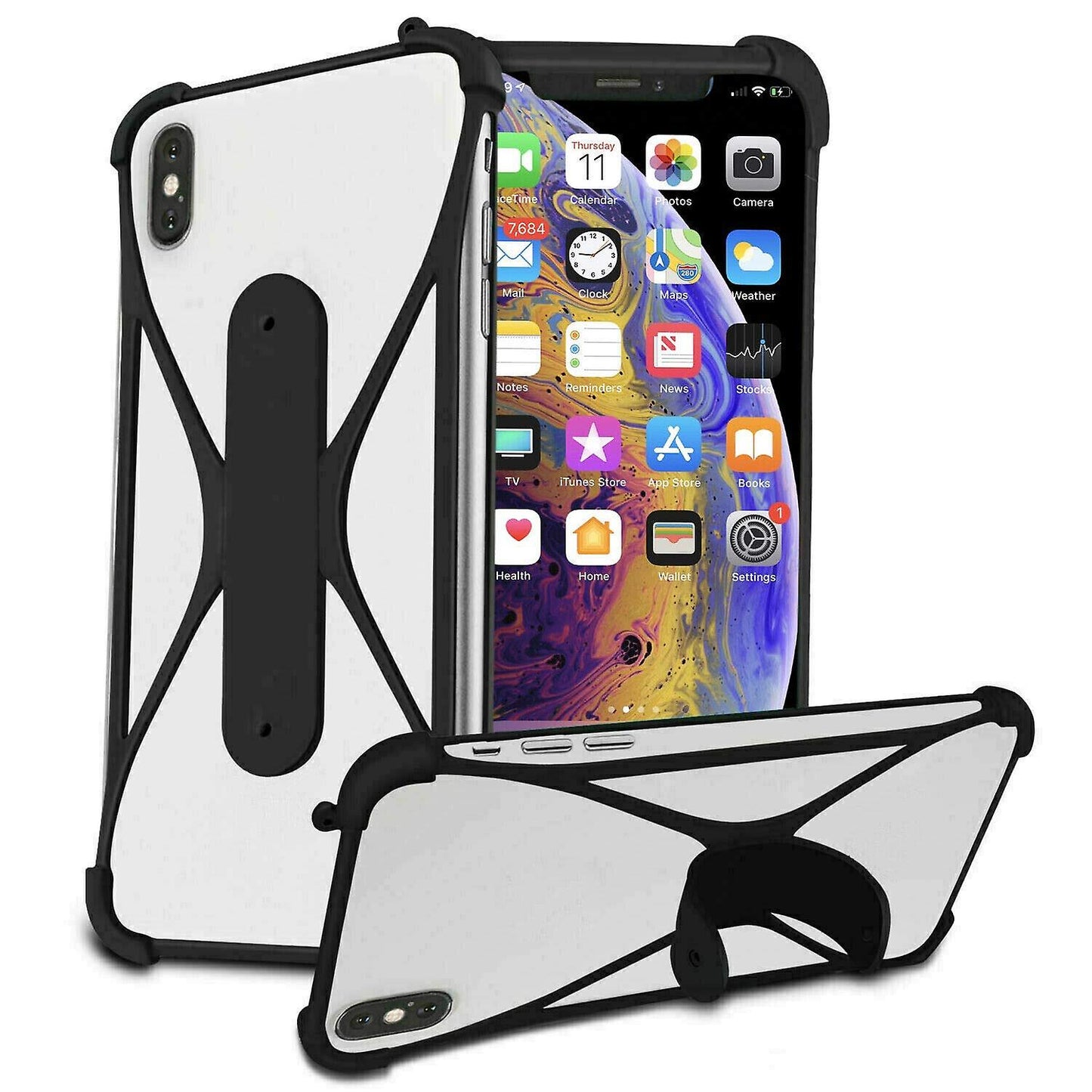 Coque bumper antichoc etirable avec cordon port tour du cou et bandouliere iPhone XS MAX