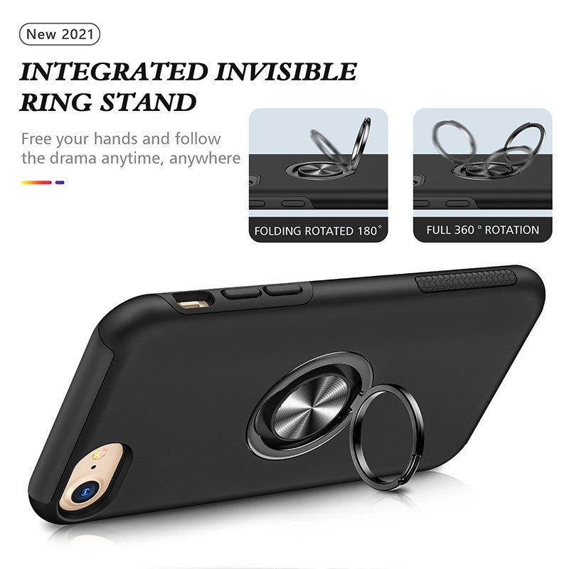 Coque de protection noire avec anneau de support intégré pour iPhone 6(s)