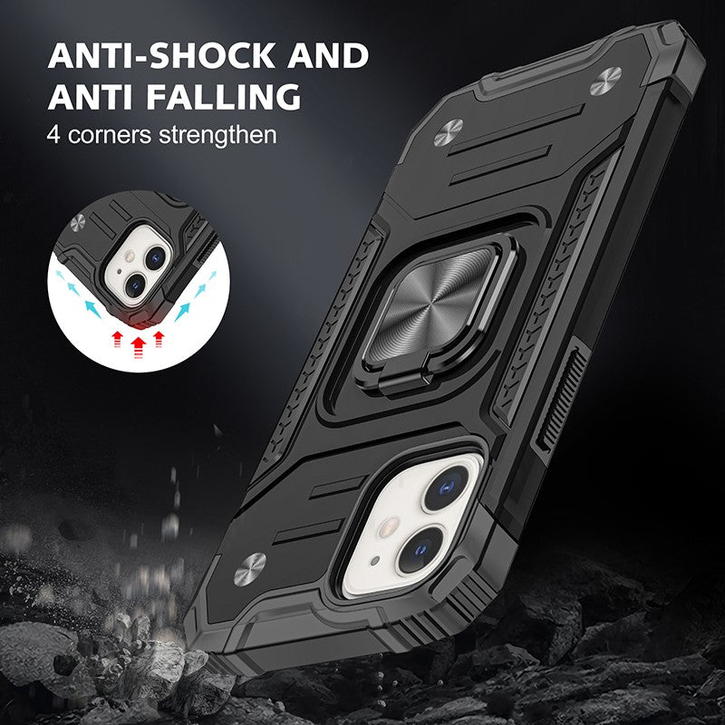 coque armure noire protection maximale avec anneau de soutien pour iPhone 13/13 Pro