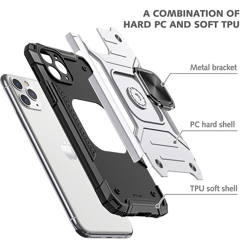 coque armure grise protection maximale avec anneau de soutien pour iPhone 11