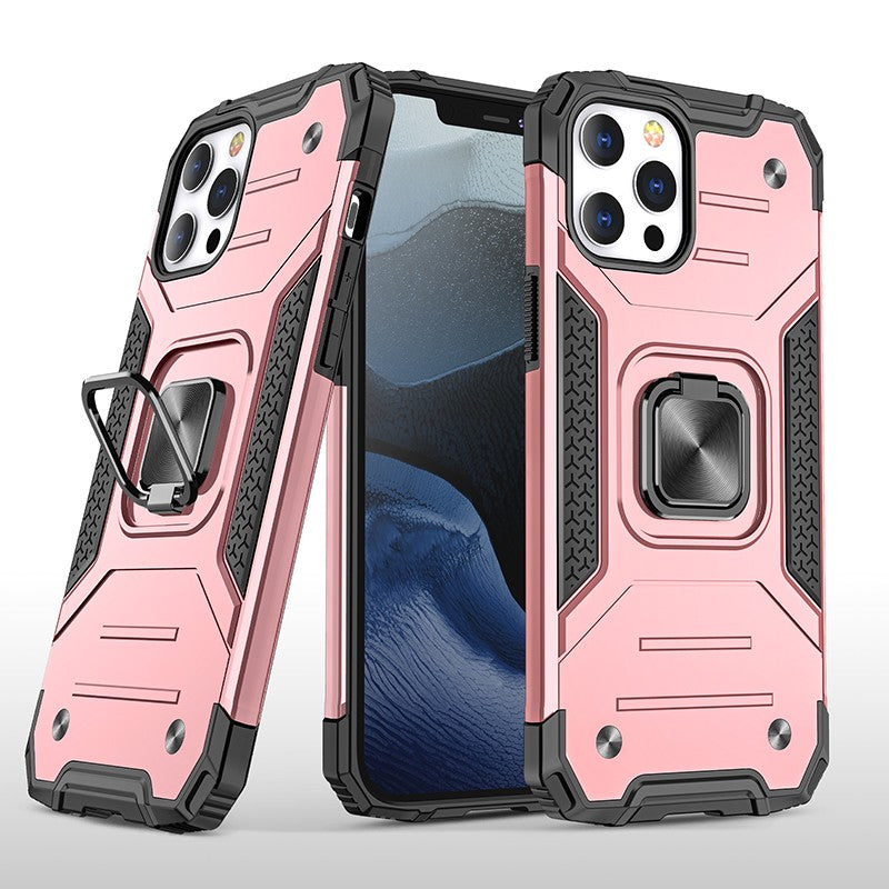 coque armure rose protection maximale avec anneau de soutien pour iPhone 11