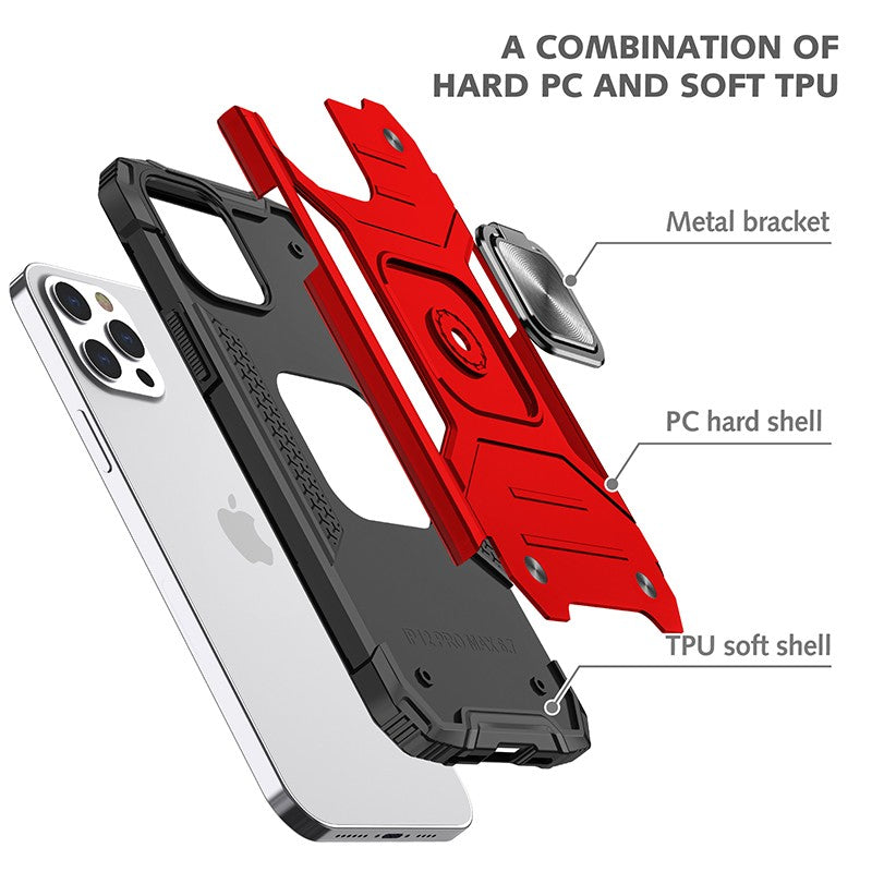 coque armure rouge protection maximale avec anneau de soutien pour iPhone 11