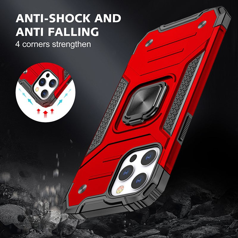 coque armure rouge protection maximale avec anneau de soutien pour iPhone 11