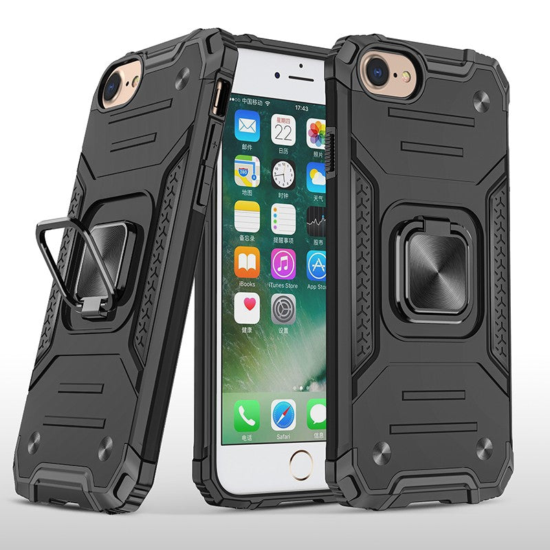 coque armure noire protection maximale avec anneau de soutien pour iPhone 7/8