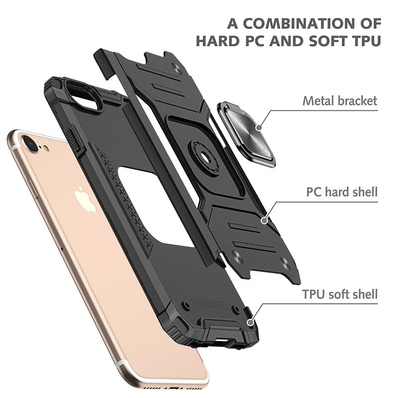 coque armure noire protection maximale avec anneau de soutien pour iPhone 7/8