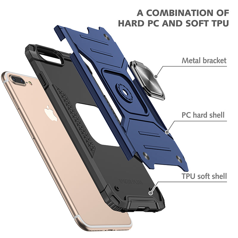 coque armure bleue protection maximale avec anneau de soutien pour iPhone 7 Plus /8 Plus