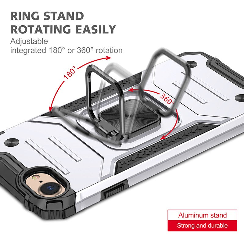 coque armure grise protection maximale avec anneau de soutien pour iPhone 7/8