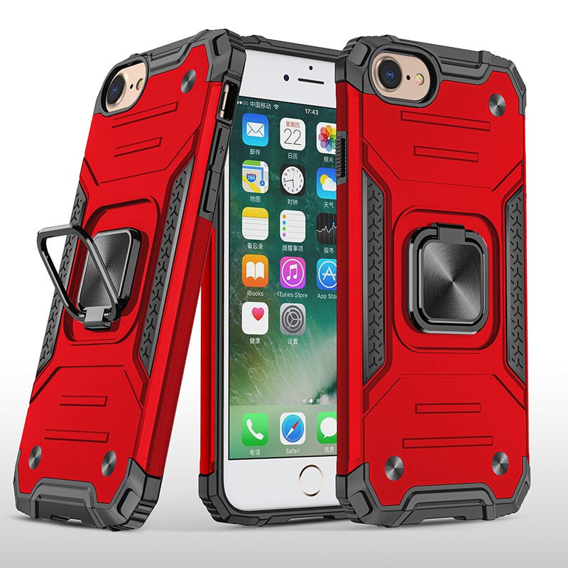 coque armure rouge protection maximale avec anneau de soutien pour iPhone SE 2020