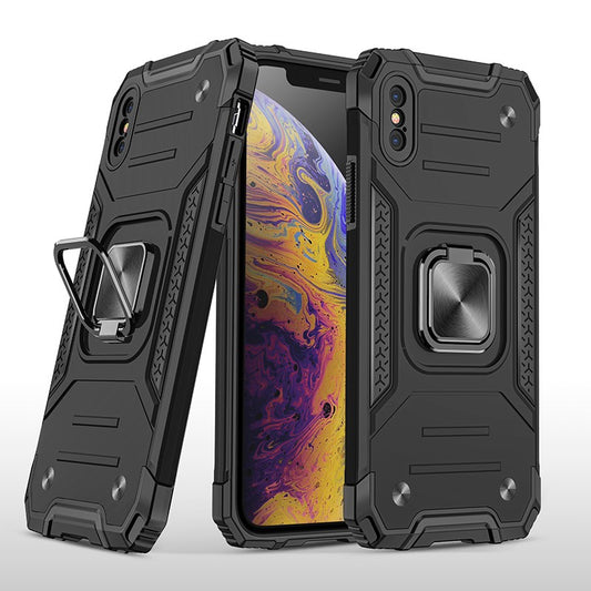 coque armure noire protection maximale avec anneau de soutien pour iPhone X/XS