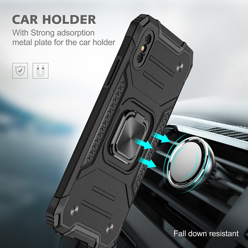 coque armure noire protection maximale avec anneau de soutien pour iPhone XR