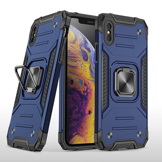 coque armure bleue protection maximale avec anneau de soutien pour iPhone XS MAX