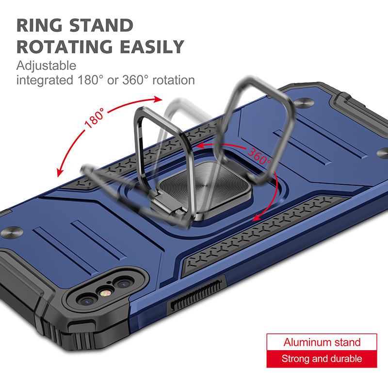 coque armure bleue protection maximale avec anneau de soutien pour iPhone XS MAX