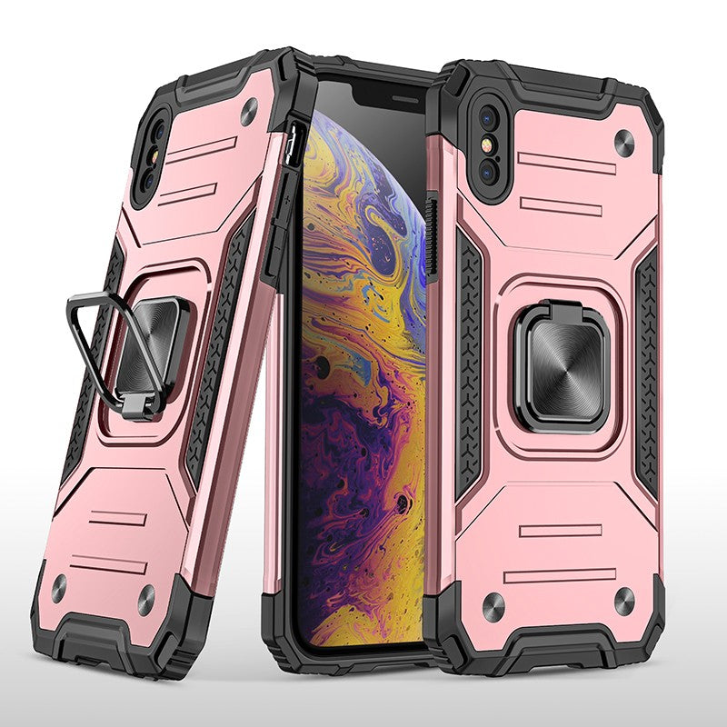 coque armure rose protection maximale avec anneau de soutien pour iPhone X/XS