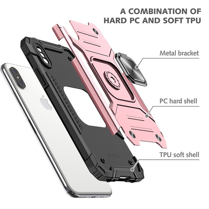 coque armure rose protection maximale avec anneau de soutien pour iPhone X/XS