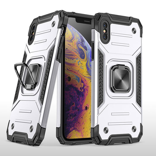 coque armure grise protection maximale avec anneau de soutien pour iPhone X/XS