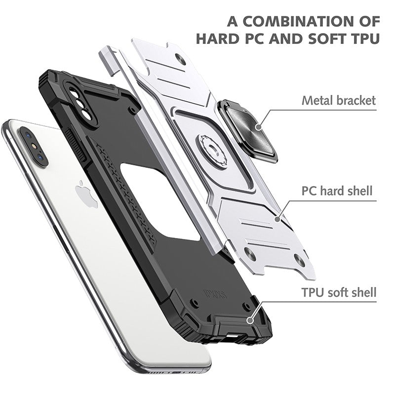 coque armure grise protection maximale avec anneau de soutien pour iPhone X/XS