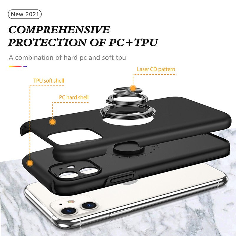 Coque de protection grise avec anneau de support intégré pour iPhone 11 Pro