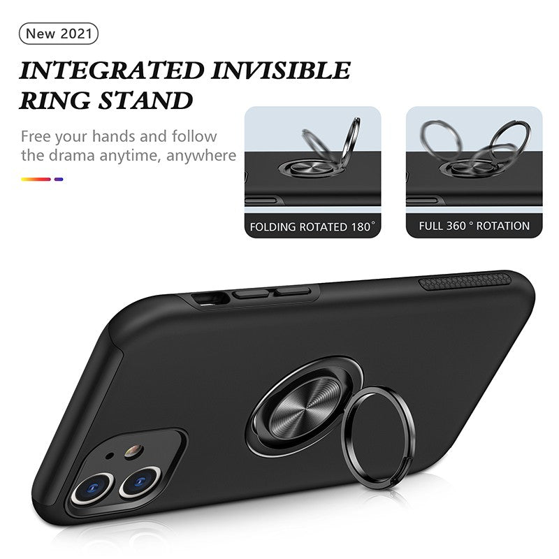 Coque de protection noire avec anneau de support intégré pour iPhone 12/12 PRO