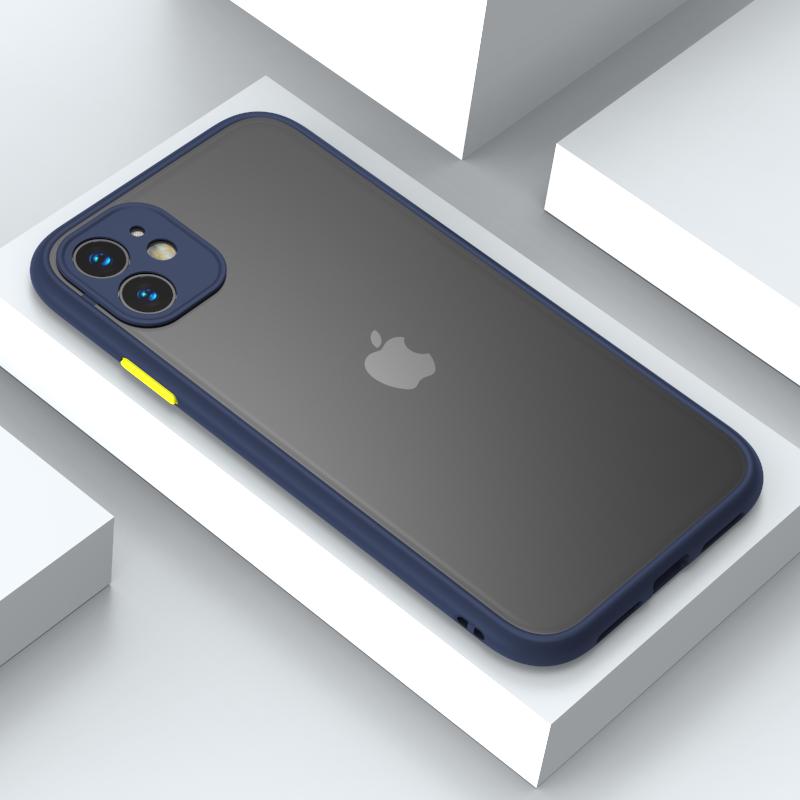 Coque design bleue semi transparente finition mate protection camera pour  iPhone 12 Mini