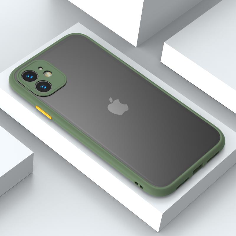 Coque design verte semi transparente finition mate protection camera pour iPhone 11