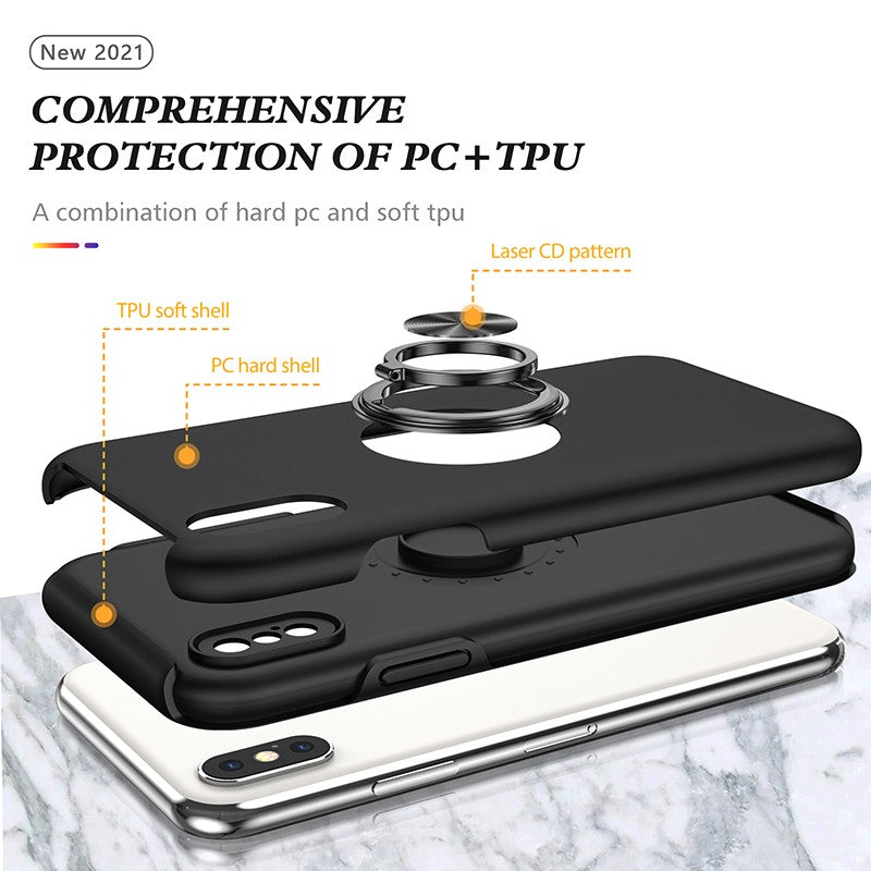 Coque de protection noire avec anneau de support intégré pour iPhone X(S)