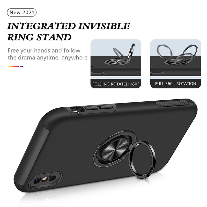 Coque de protection noire avec anneau de support intégré pour iPhone X(S)