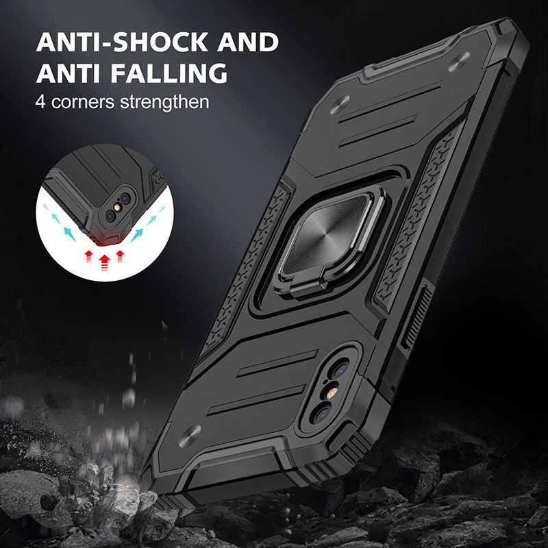 coque armure noire protection maximale avec anneau de soutien pour iPhone X/XS