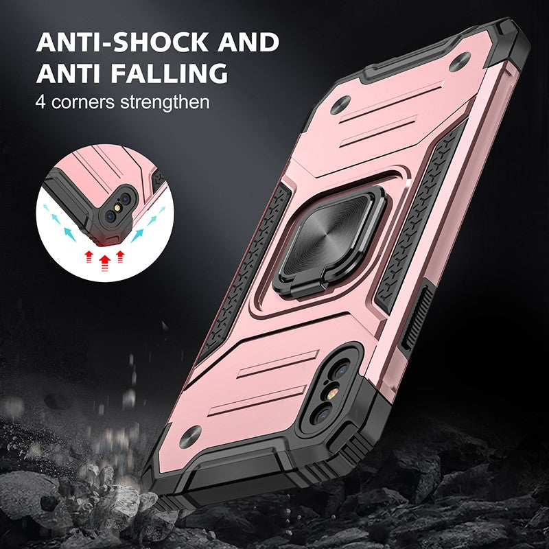 coque armure rose protection maximale avec anneau de soutien pour iPhone X/XS