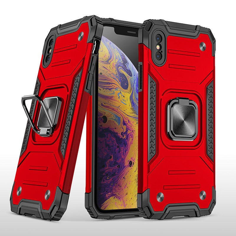 coque armure rouge protection maximale avec anneau de soutien pour iPhone X/XS