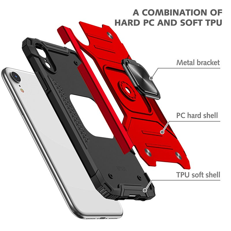 coque armure rouge protection maximale avec anneau de soutien pour iPhone X/XS