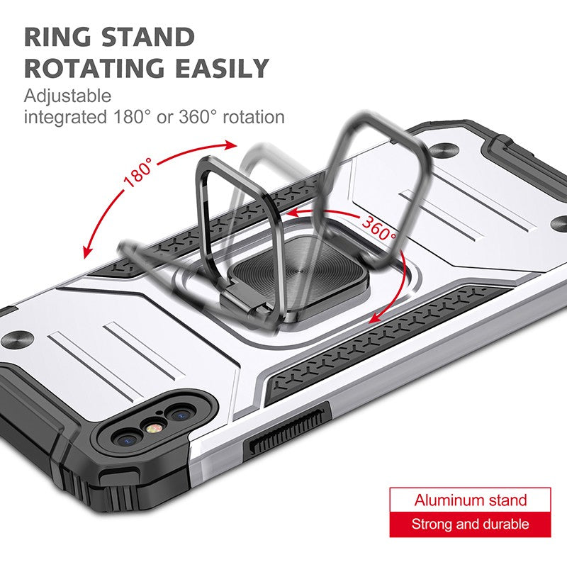 coque armure grise protection maximale avec anneau de soutien pour iPhone XS MAX
