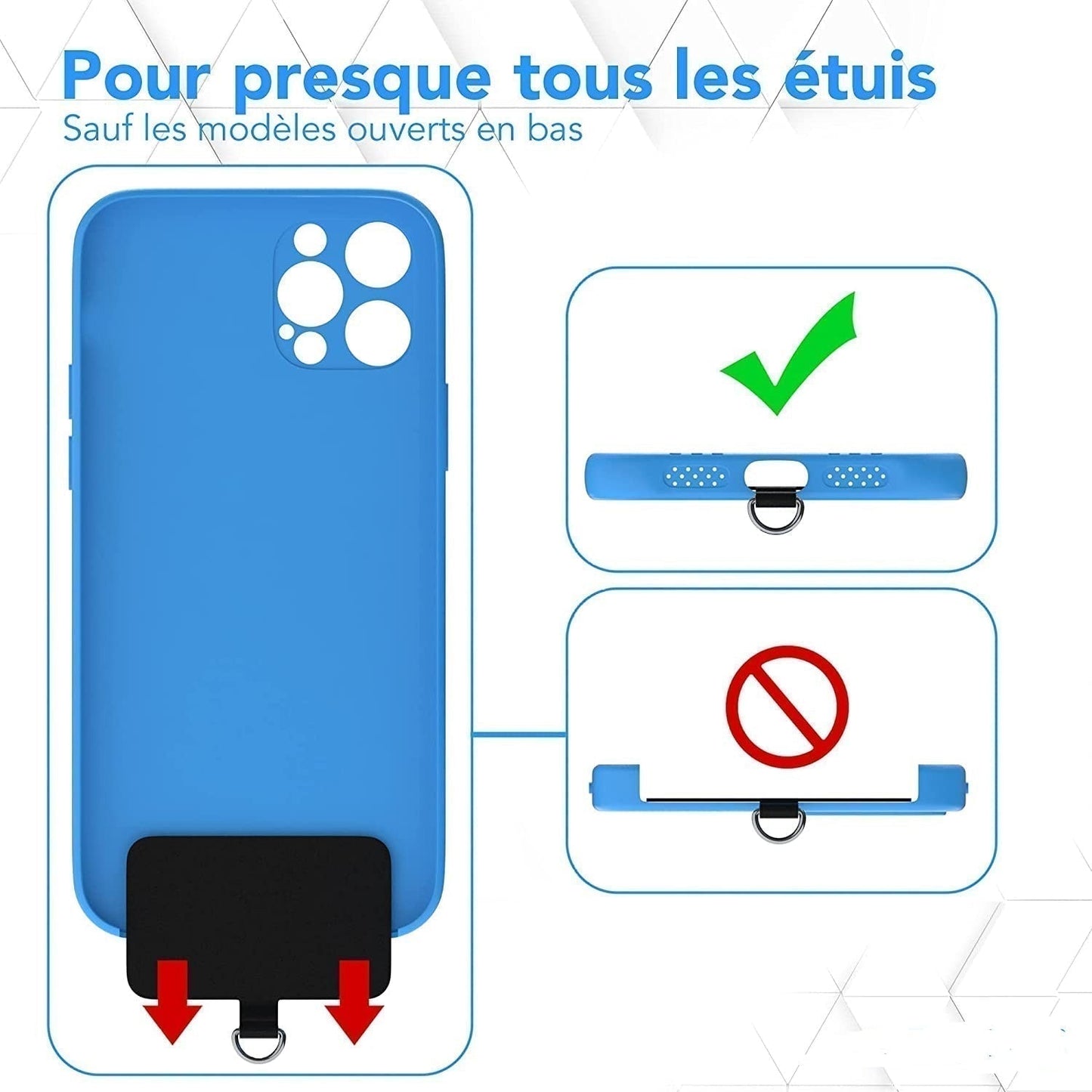 Cordon porte mobile universel en bandouliere pour votre iPhone 14 Plus.