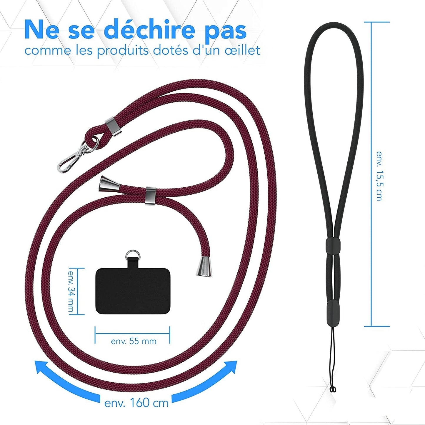 Cordon porte mobile universel en bandouliere pour votre iPhone 12/12 Pro